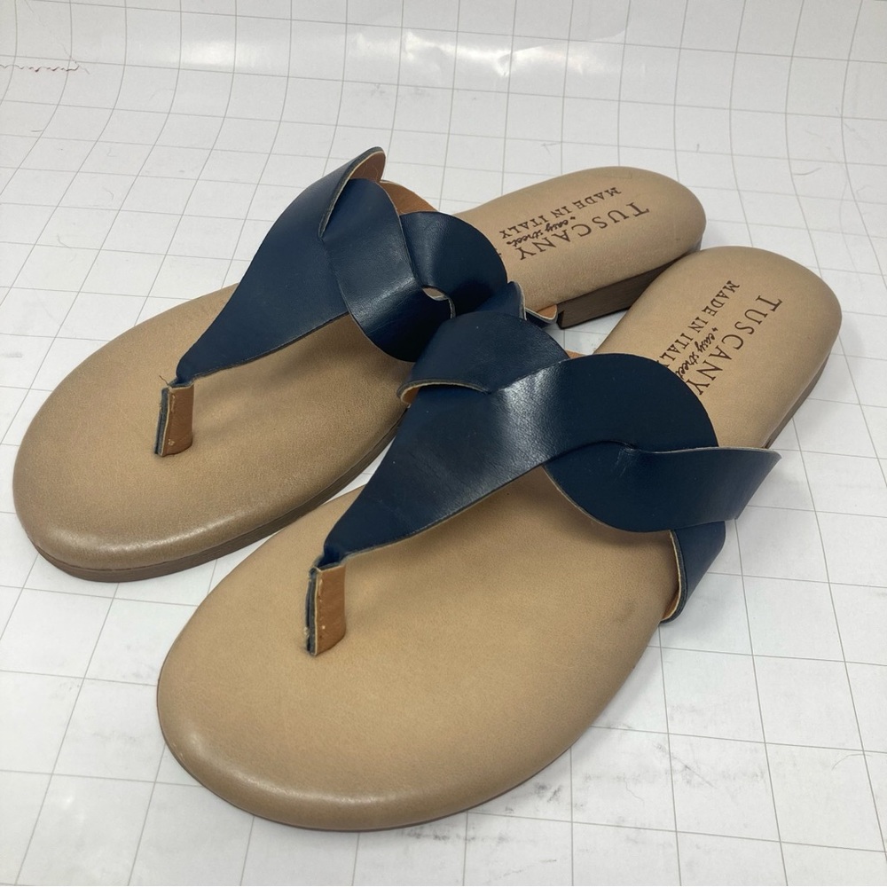 Tuscany W 9 EUC Made in Italy Blue and Tan Flip-Flop Sandals with Twisted Strap